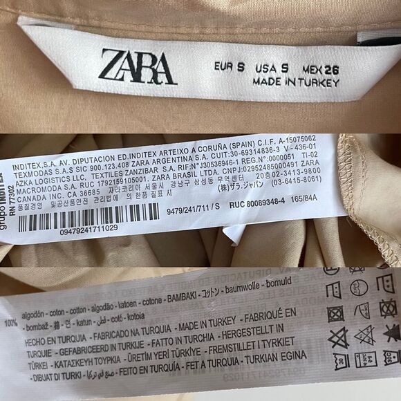 ZARA Cotton Long Sleeve Poplin Midi Dress Camel S - Picture 11 of 16